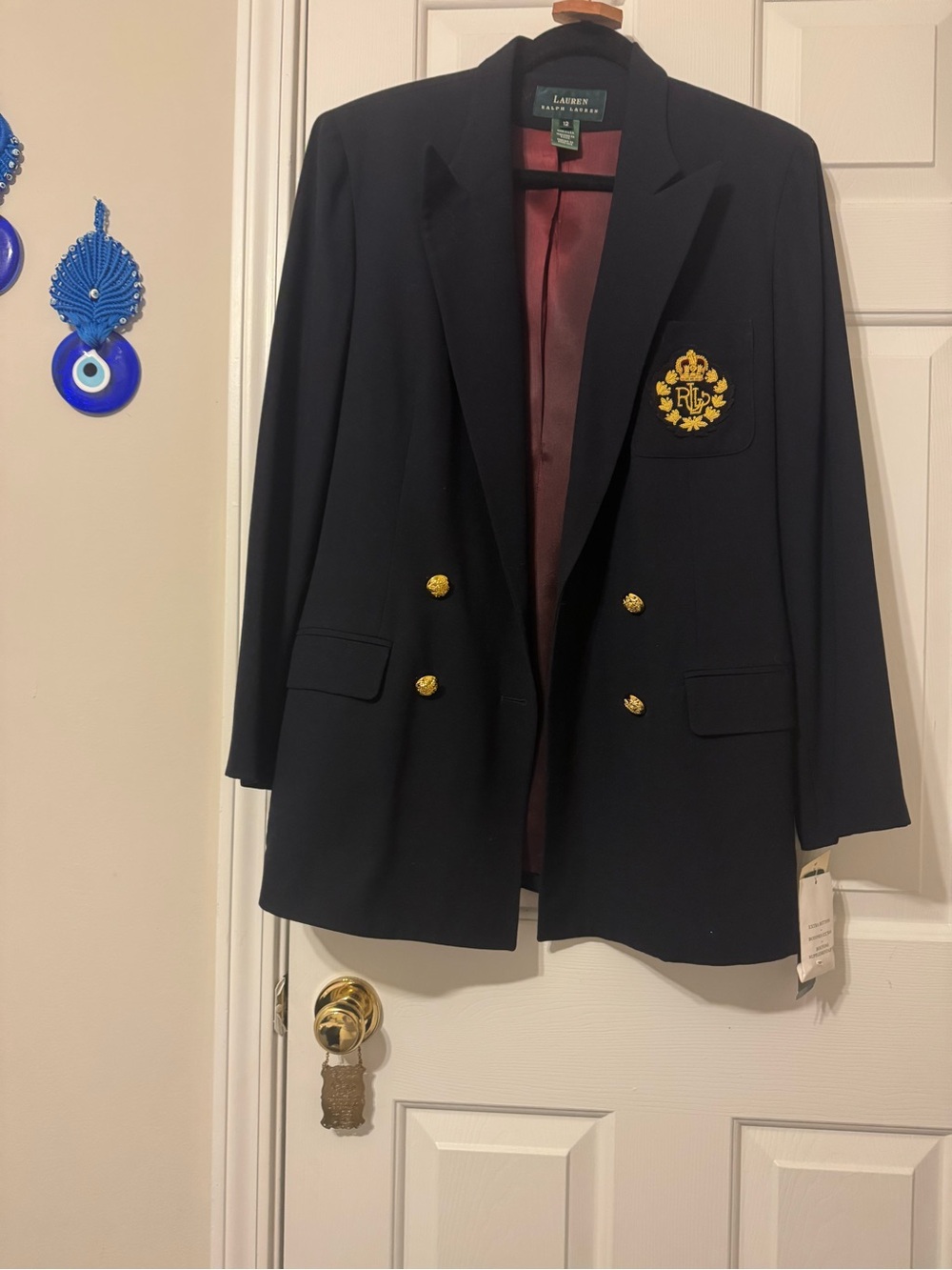 Ralph Lauren Navy Double-Breasted Blazer with Gold Crest Patch - Picture 6 of 11